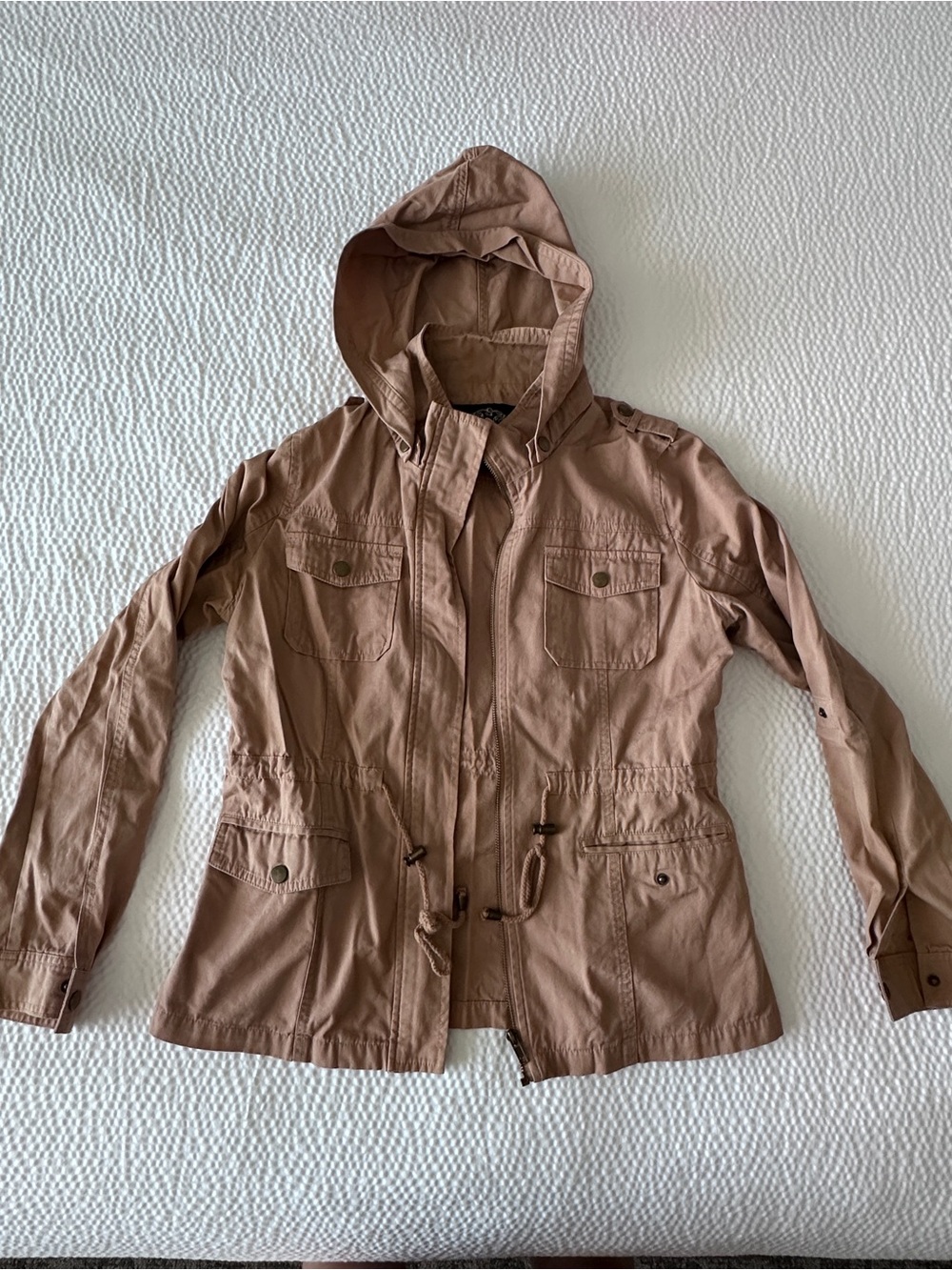 Shinestar Hooded Utility Jacket in Light Brown
